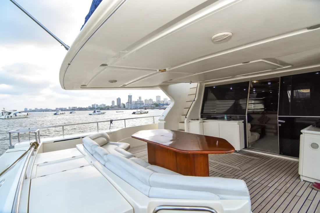 Spacious entertainment deck of luxury yacht in Mumbai for private events